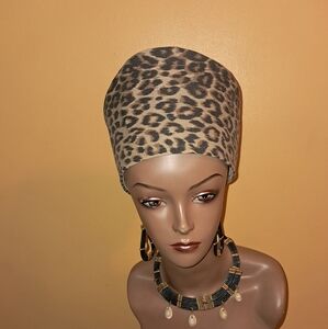 3 DAYS SALE!! WOMANS NEW HANDMADE KUFI STYLE DENIM LEOPARD PRINT 24"